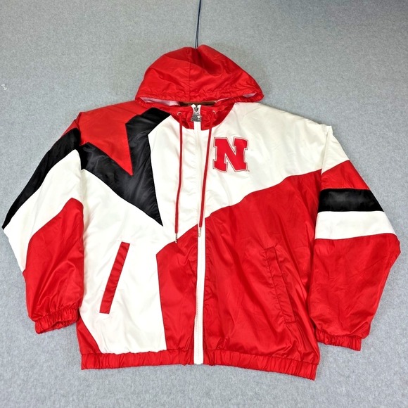 Starter Nebraska Huskers Windbreaker Men's Size Small Hooded Full Zip Color Bloc - Picture 1 of 10